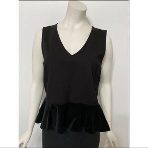 J Crew Black Mixed Media Ruffle Bottom Blouse